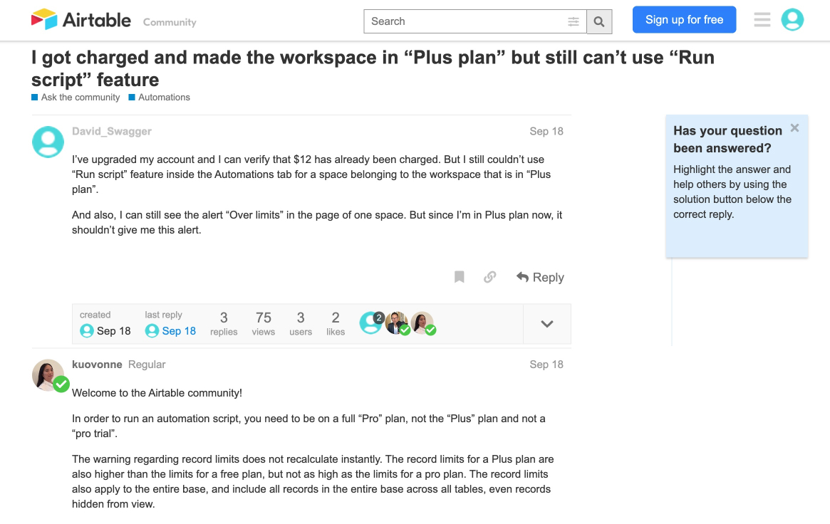 Airtable Forum Screenshoot